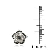 Sterling Silver Black Diamond Accent Flower Ring