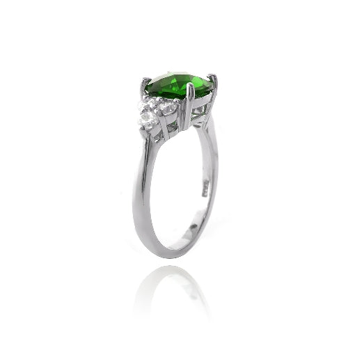 Sterling Silver 1.4ct Created Emerald & CZ Cushion Cut Ring-2