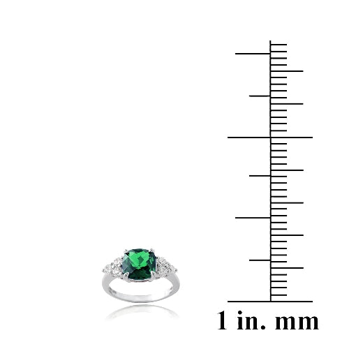 Sterling Silver 1.4ct Created Emerald & CZ Cushion Cut Ring-3