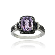 Sterling Silver 1.ct Amethyst & Black Diamond Accent Rectangle Ring