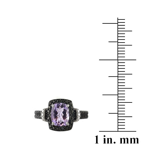 Sterling Silver 1.ct Amethyst & Black Diamond Accent Rectangle Ring-3