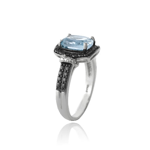 Sterling Silver 1.ct Blue Topaz & Black Diamond Accent Rectangle Ring-2