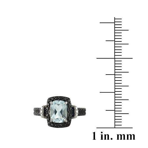 Sterling Silver 1.ct Blue Topaz & Black Diamond Accent Rectangle Ring-3