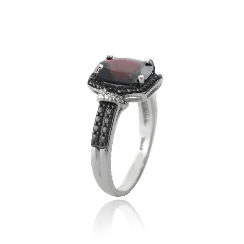 Sterling Silver 1.ct Garnet & Black Diamond Accent Rectangle Ring-2
