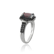 Sterling Silver 1.ct Garnet & Black Diamond Accent Rectangle Ring