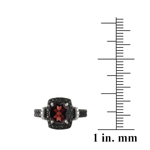 Sterling Silver 1.ct Garnet & Black Diamond Accent Rectangle Ring-3