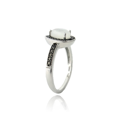 Sterling Silver Moonstone & Black Diamond Accent Teardrop Ring-2