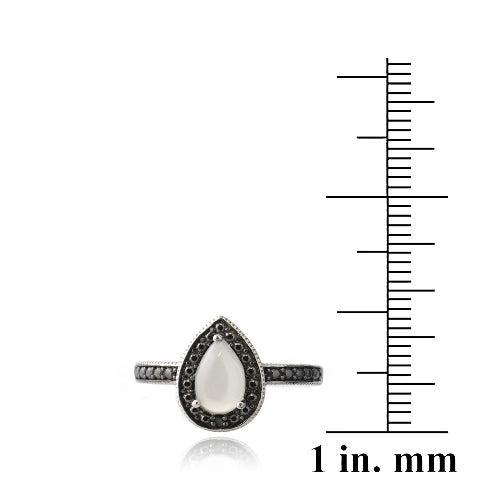 Sterling Silver Moonstone & Black Diamond Accent Teardrop Ring-3
