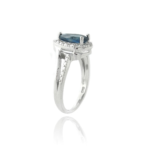 Sterling Silver 1.ct London Blue Topaz & Diamond Accent Teardrop Ring-2