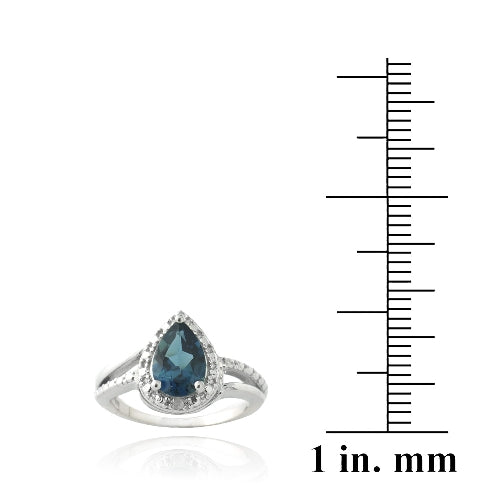 Sterling Silver 1.ct London Blue Topaz & Diamond Accent Teardrop Ring-3