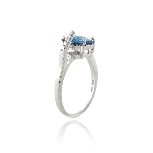 Sterling Silver 3.3ct London Blue Topaz & Diamond Accent Cushion Cut Curve Ring-2