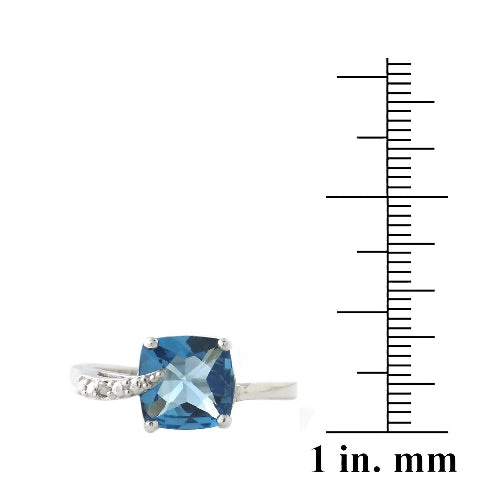 Sterling Silver 3.3ct London Blue Topaz & Diamond Accent Cushion Cut Curve Ring-3