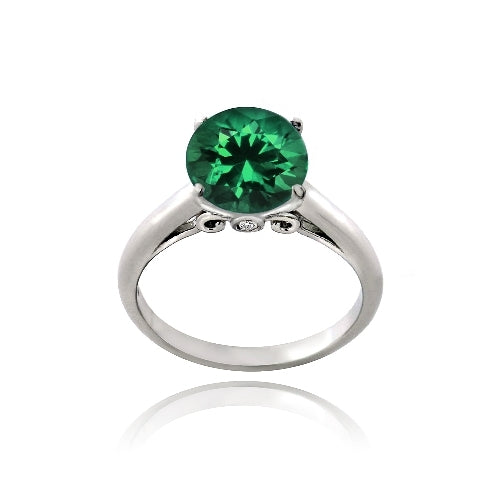 Sterling Silver 2.ct Created Green Quartz Round Solitaire Ring