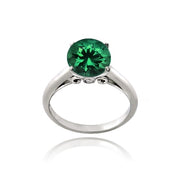 Sterling Silver 2.ct Created Green Quartz Round Solitaire Ring
