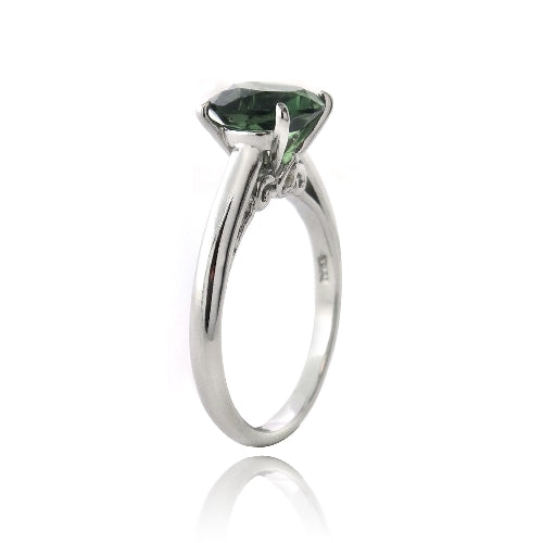 Sterling Silver 2.ct Created Green Quartz Round Solitaire Ring-2