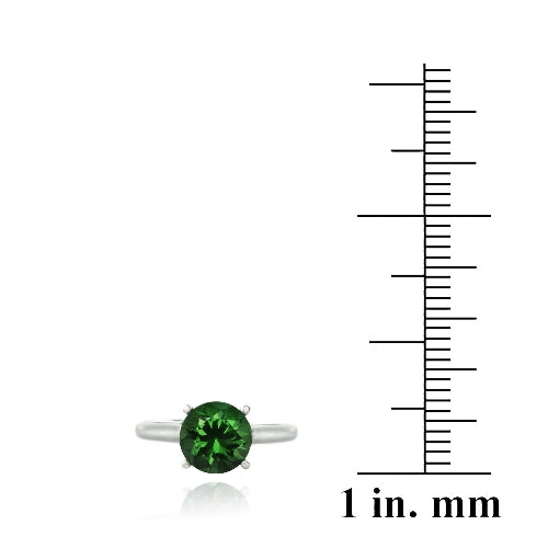 Sterling Silver 2.ct Created Green Quartz Round Solitaire Ring-3