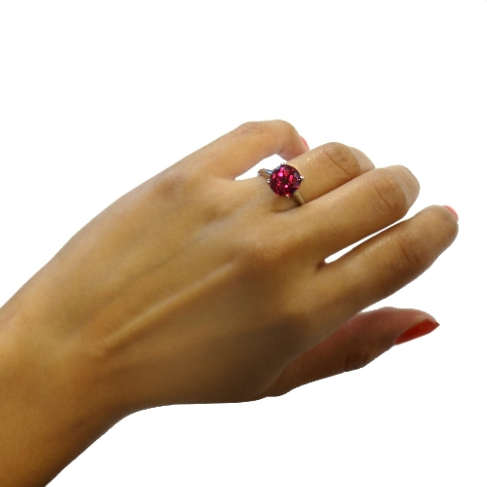 Sterling Silver 2.2ct Created Ruby Round Solitaire Ring-4