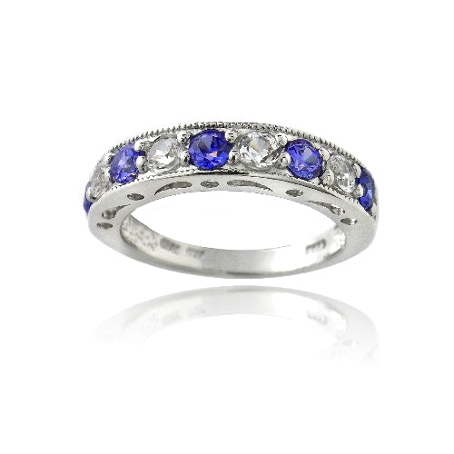 Sterling Silver 1.2ct Created Blue & White Sapphire Half-Eternity Band Ring