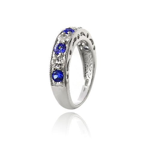 Sterling Silver 1.2ct Created Blue & White Sapphire Half-Eternity Band Ring-2