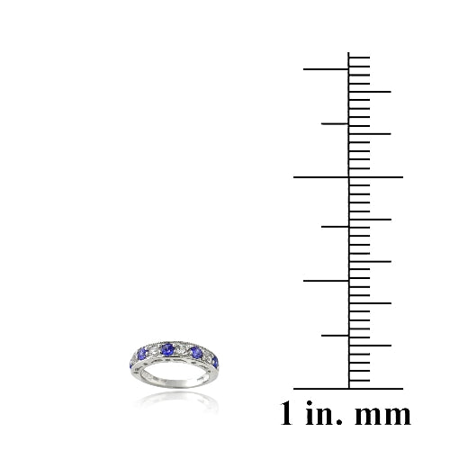 Sterling Silver 1.2ct Created Blue & White Sapphire Half-Eternity Band Ring-3
