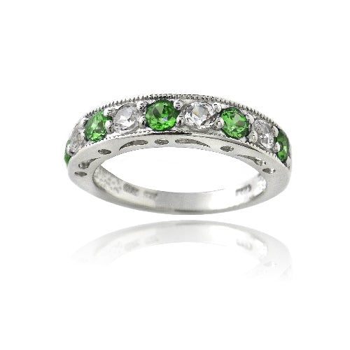 Sterling Silver 1.2ct Created Emerald & White Sapphire Half-Eternity Band Ring