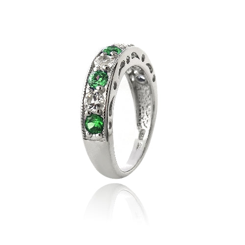 Sterling Silver 1.2ct Created Emerald & White Sapphire Half-Eternity Band Ring-2