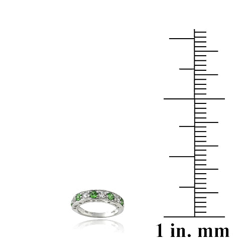 Sterling Silver 1.2ct Created Emerald & White Sapphire Half-Eternity Band Ring-3