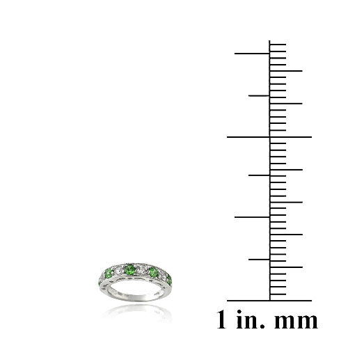 Sterling Silver 1.2ct Created Emerald & White Sapphire Half-Eternity Band Ring