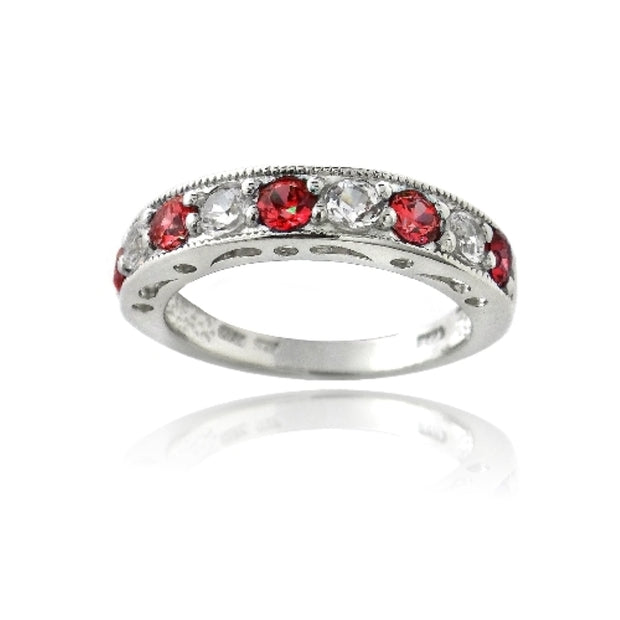 Sterling Silver 1.2ct Created Ruby & White Sapphire Half-Eternity Band Ring