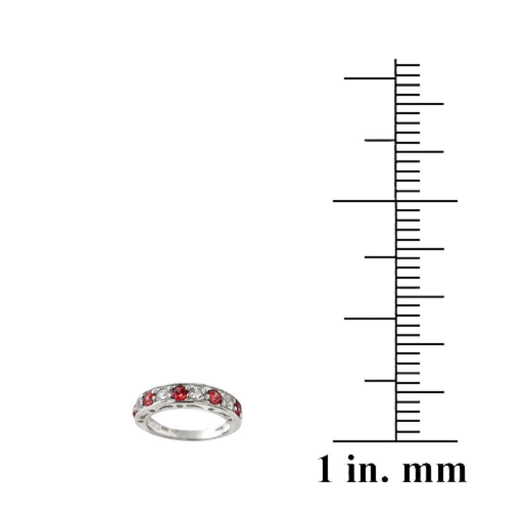 Sterling Silver 1.2ct Created Ruby & White Sapphire Half-Eternity Band Ring-3