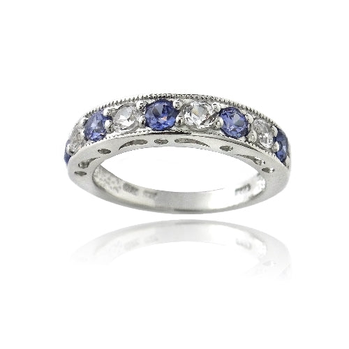 Sterling Silver 1.2ct Violet CZ & Created White Sapphire Half-Eternity Band Ring