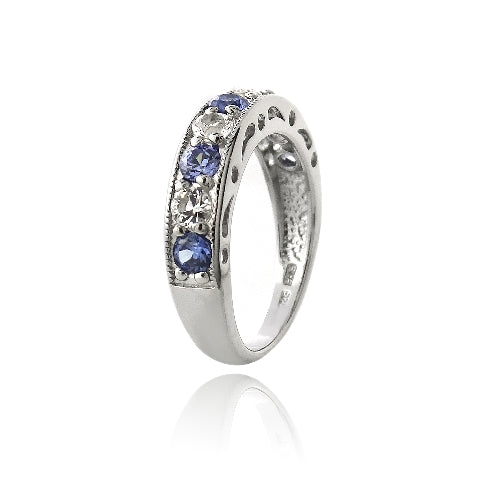 Sterling Silver 1.2ct Violet CZ & Created White Sapphire Half-Eternity Band Ring-2