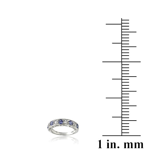 Sterling Silver 1.2ct Violet CZ & Created White Sapphire Half-Eternity Band Ring-3
