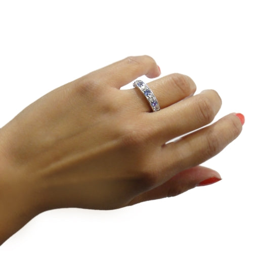 Sterling Silver 1.2ct Violet CZ & Created White Sapphire Half-Eternity Band Ring-4