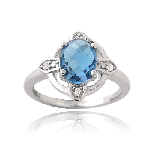 Sterling Silver 1.ct London Blue & White Topaz Oval Petals Ring