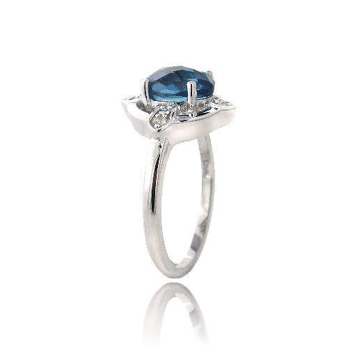 Sterling Silver 1.ct London Blue & White Topaz Oval Petals Ring-2