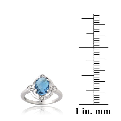 Sterling Silver 1.ct London Blue & White Topaz Oval Petals Ring-3