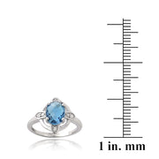 Sterling Silver 1.ct London Blue & White Topaz Oval Petals Ring