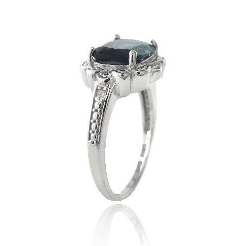 Sterling Silver 2.ct London Blue Topaz & Diamond Accent Vintage Emerald-Cut Ring-2