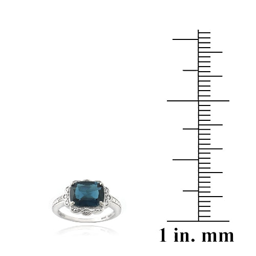 Sterling Silver 2.ct London Blue Topaz & Diamond Accent Vintage Emerald-Cut Ring