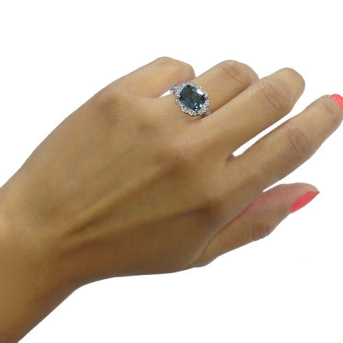 Sterling Silver 2.ct London Blue Topaz & Diamond Accent Vintage Emerald-Cut Ring-4
