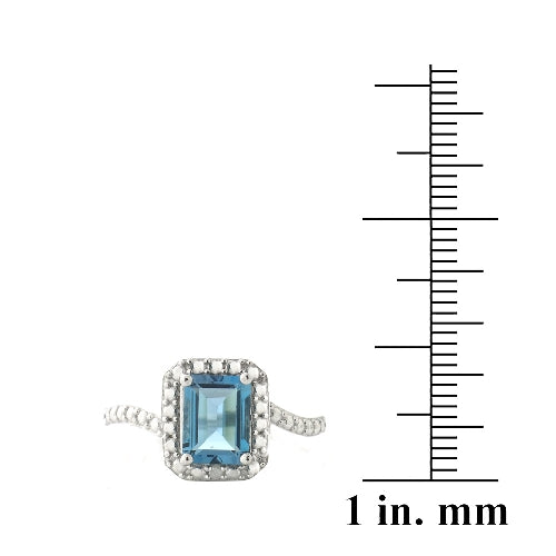 Sterling Silver 1.ct London Blue Topaz & Diamond Accent Emerald-Cut Ring-3