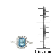 Sterling Silver 1.ct London Blue Topaz & Diamond Accent Emerald-Cut Ring