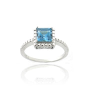 Sterling Silver 1.3ct London Blue Topaz & Diamond Accent Princess-Cut Ring