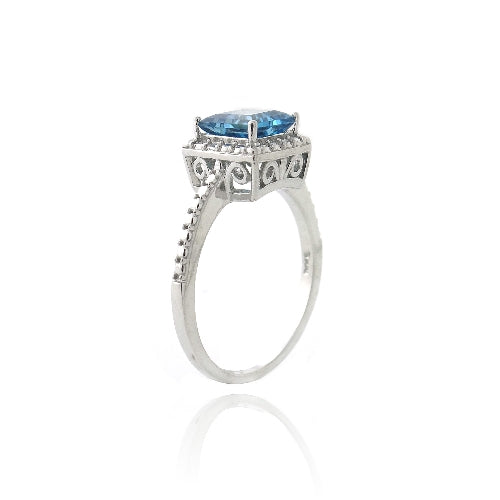 Sterling Silver 1.3ct London Blue Topaz & Diamond Accent Princess-Cut Ring