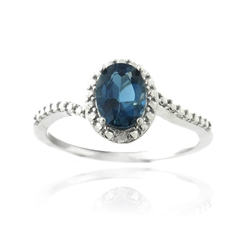 Sterling Silver 1.ct London Blue Topaz & Diamond Accent Oval Ring