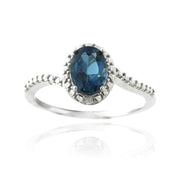 Sterling Silver 1.ct London Blue Topaz & Diamond Accent Oval Ring