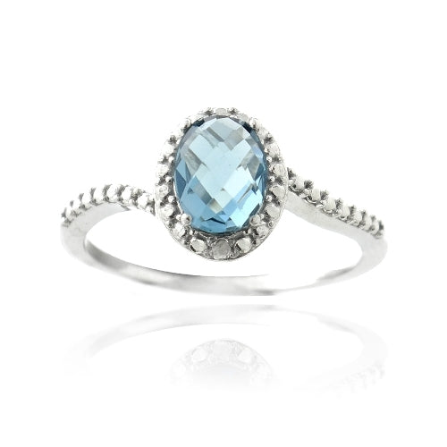 Sterling Silver 1.ct Swiss Blue Topaz & Diamond Accent Oval Ring