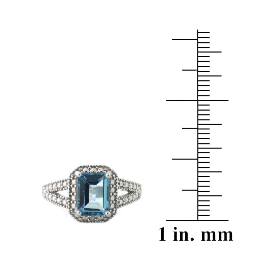 Sterling Silver 1.ct London Blue Topaz & Diamond Accent Emerald-Cut Split Shank Ring-3