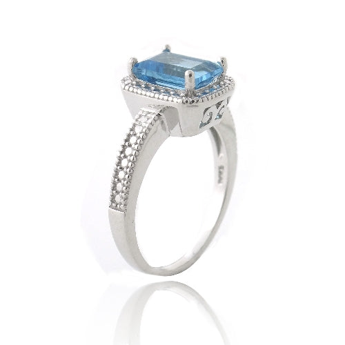 Sterling Silver 1.ct London Blue Topaz & Diamond Accent Rectangle Ring-2